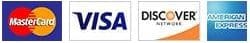 Logos of three major credit card companies: Lidl, Visa, and Discover.